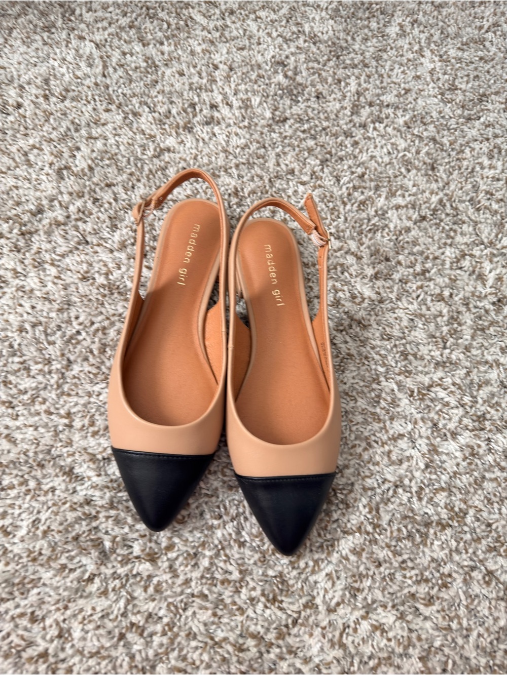 Madden Girl Nude and Black Pointed Slingback Flats